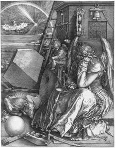 Dramatic renditioning of me in the archives, puzzling over all the possible ways I might formulate a research question... (Albrecht Dürer's 1514 engraving "Melencolia I")
