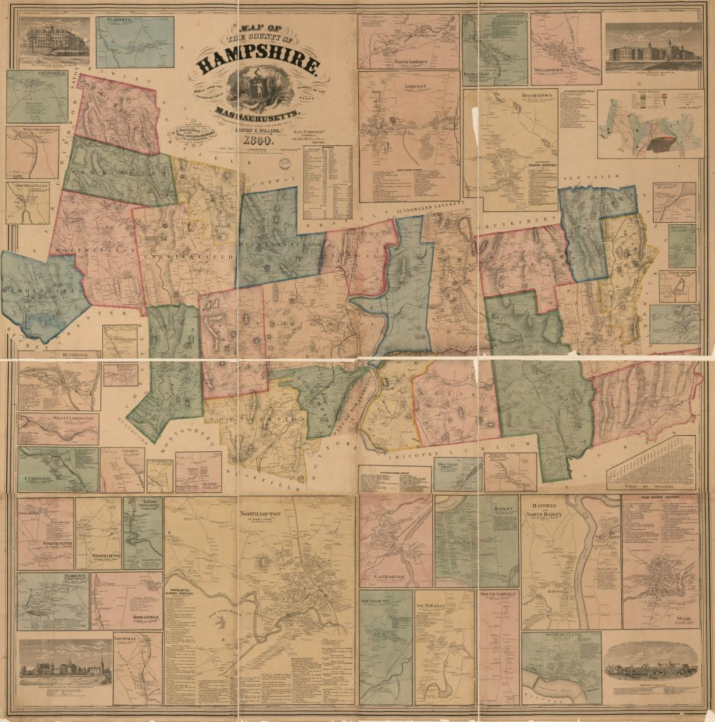 Walling, Henry Francis. Map of the county of Hampshire, Massachusetts. New York: H. & C. T. Smith & Co., Publishers, 1860. Map. Retrieved from the Library of Congress, https://www.loc.gov/item/2012592249/. (Accessed July 07, 2017.)